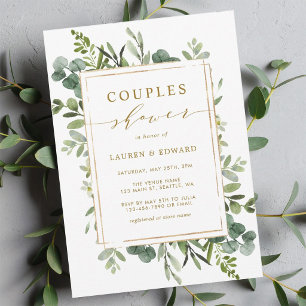 Invitation Faire part de douche de couple de verdure dorée bo