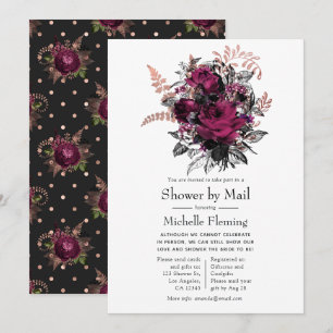 Invitation Faire part de douche florale Marsala et Rose Gold