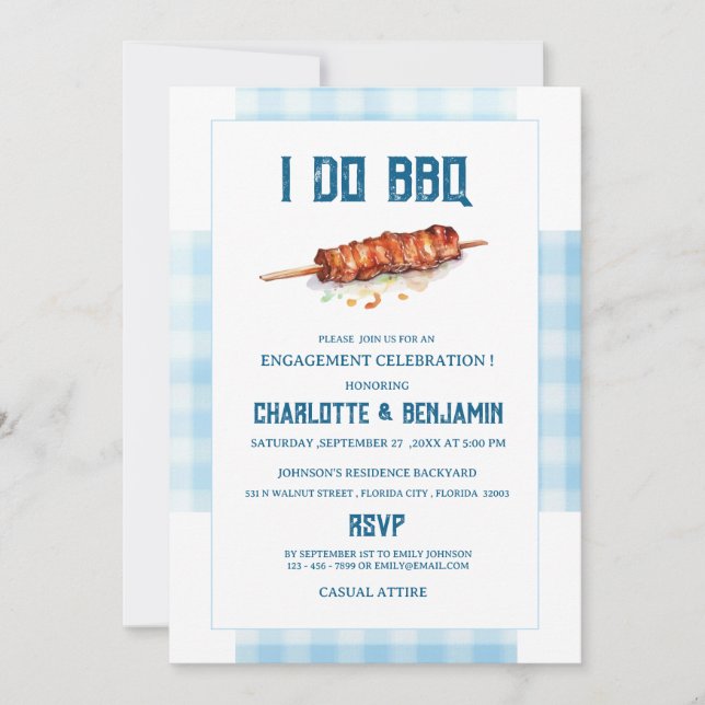 Invitation Faire part de fête de fiançailles Rustic Blue Ging (Devant)