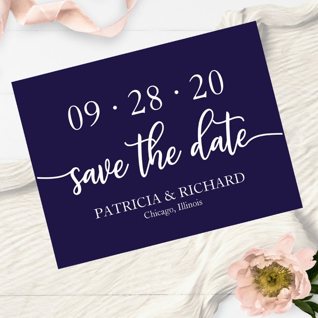 Invitation Faire part de mariage à calligraphie bleu marine (Créateur téléchargé)