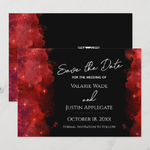Invitation Faire part de mariage à date Red Alcohol Ink Galax