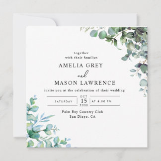Invitation faire part de mariage à la verdure d'eucalyptus