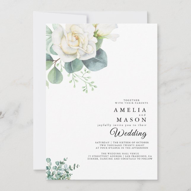Invitation faire part de mariage à la verdure d'eucalyptus (Devant)