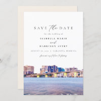 Faire part de mariage à l'aquarelle de la skyline 