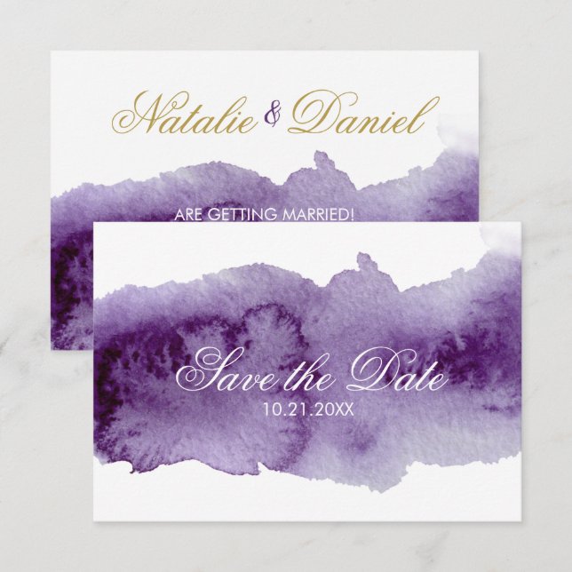 Invitation Faire part de mariage à l'aquarelle Violet Ultra (Devant / Derrière)