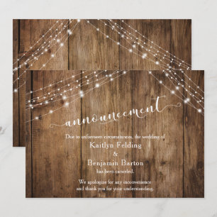Invitation Faire part de mariage annulé Rustic Wood & Lights