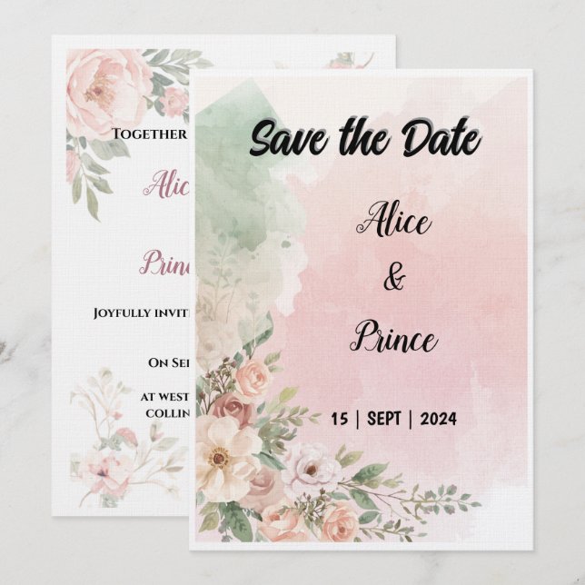 Invitation faire-part-de-mariage-aquarelle (Devant / Derrière)