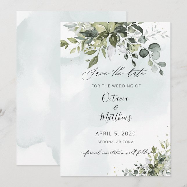 Invitation Faire part de mariage aquarelle rustique à motif d (Devant / Derrière)