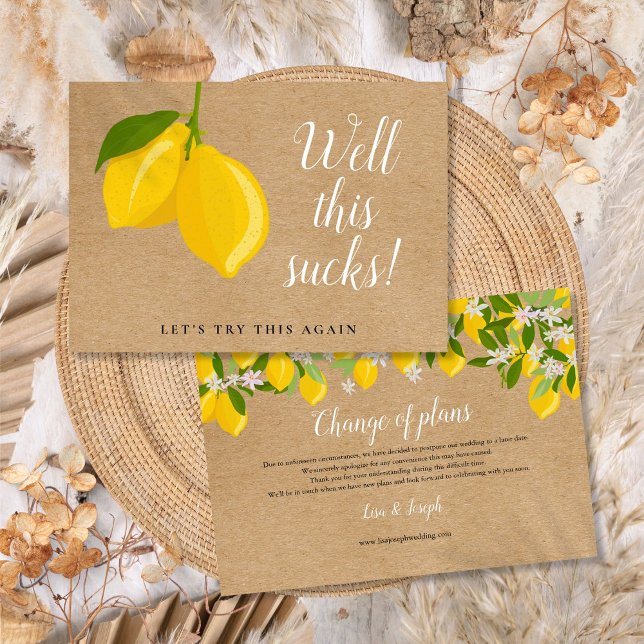 Invitation Faire part de mariage aux citrons rustiques report (Rustic Lemons Wedding Change the Date Postponed Invitation)