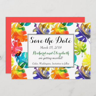 Invitation Faire part de mariage aux feuilles tropicales aqua