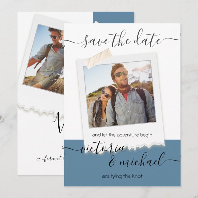 Invitation Faire part de mariage aventure rustique à photo (Devant / Derrière)