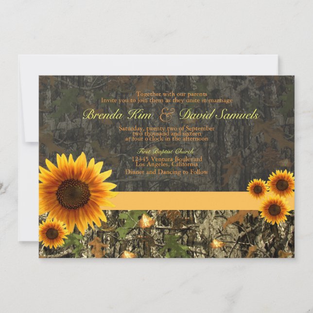 Invitation Faire part de mariage Camo Sunflowers (Devant)