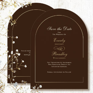 Invitation Faire part de mariage chocolat marron or arch Save