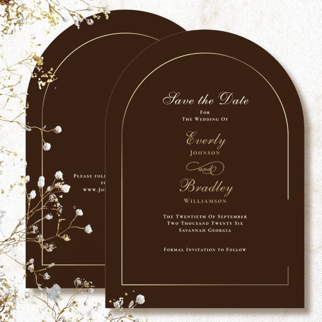 Invitation Faire part de mariage chocolat marron or arch Save (Créateur téléchargé)