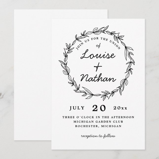 Invitation faire part de mariage couronne (Devant / Derrière)
