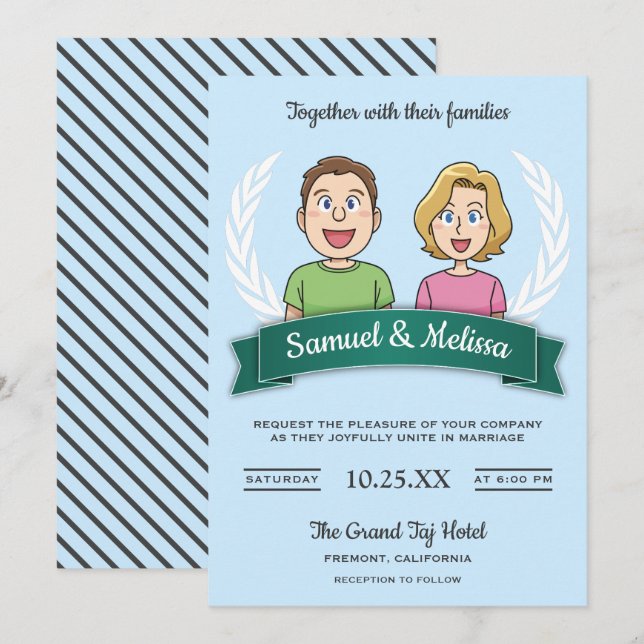 Invitation Faire part de mariage de couple de bande dessinée  (Devant / Derrière)