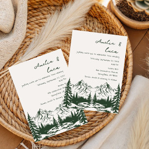 Invitation faire part de mariage d'été montagne dessiné à la