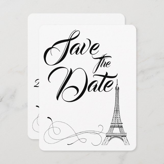 Invitation Faire part de mariage doodles Parisien (Devant / Derrière)