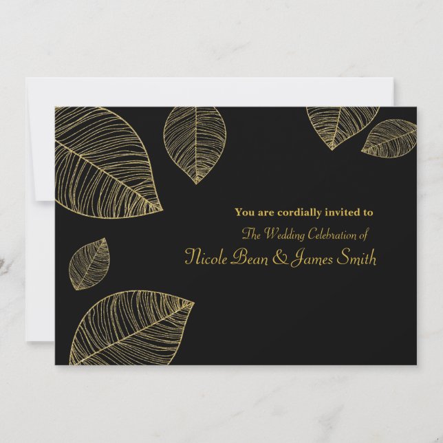 Invitation Faire part de mariage élégant avec feuilles d'or s (Devant)