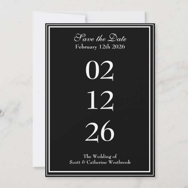 Invitation Faire part de mariage élégant pour annoncer la dat (Devant)