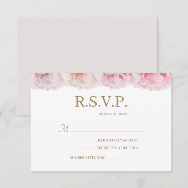 Invitation Faire part de mariage floral élégant Roses carminé (Devant / Derrière)