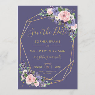 Invitation Faire part de mariage floral lavande rose gold géo