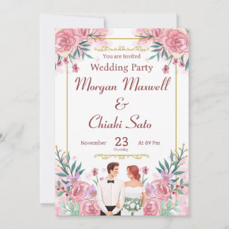 Invitation "Faire-part de mariage florale rose pâle