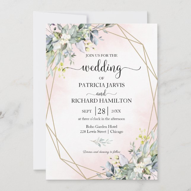 Invitation Faire part de mariage géométrique eucalyptus verdu (Devant)