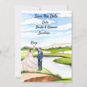 Invitation Faire part de mariage Golf à l'aquarelle