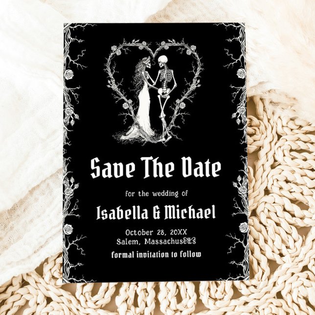 Invitation Faire part de mariage gothique Halloween noir et b (Black and White Halloween Gothic Save The Date Invitation)
