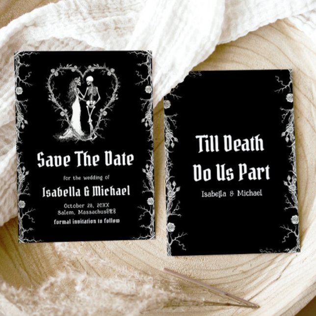 Invitation Faire part de mariage gothique Halloween noir et b (Black and White Halloween Gothic Save The Date Invitation)