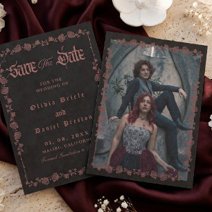 Invitation Faire part de mariage gothique sombre rose photo 