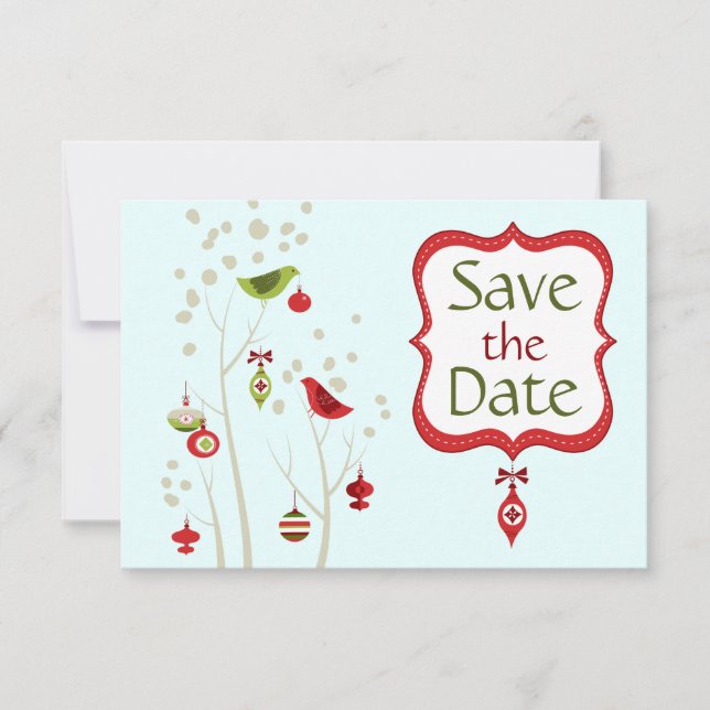 Invitation Faire part de mariage Noël Oiseaux d'hiver (Devant)