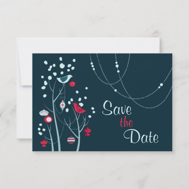 Invitation Faire part de mariage oiseaux d'hiver de Noël (Devant)
