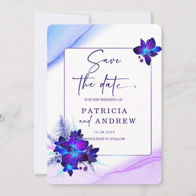 Invitation Faire part de mariage Orchidée Bleue Violette à co (Devant)
