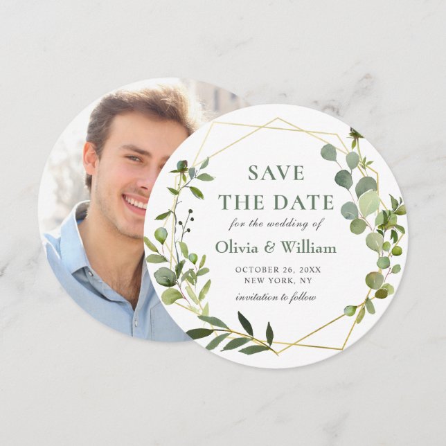 Invitation Faire part de mariage PHOTO Eucalyptus Moderne (Devant / Derrière)