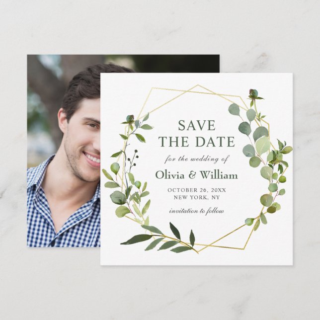 Invitation Faire part de mariage PHOTO Eucalyptus Moderne SAU (Devant / Derrière)