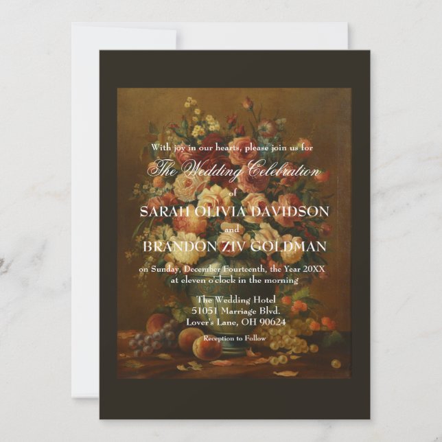 Invitation Faire part de mariage romantique roses sombres Ant (Devant)