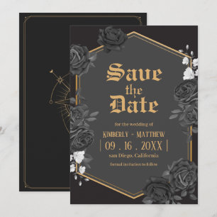 Invitation Faire part de mariage rose damassée noire Save The