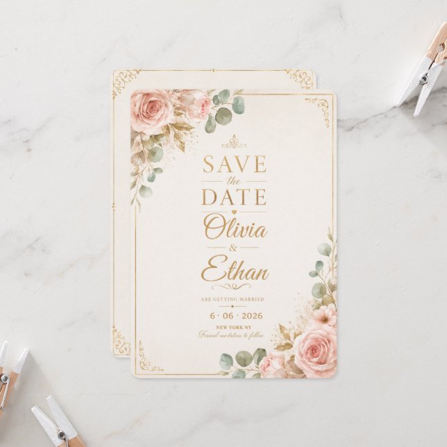 Invitation Faire part de mariage 'Save the Date' (Devant/Arrière en situation)