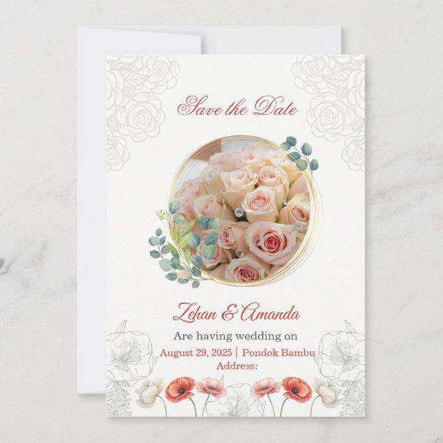Invitation faire part de mariage Save the Date aquarelle flor (Devant)