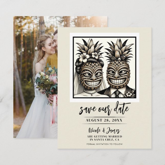Invitation Faire part de mariage Tiki Ananas Aloha Marié & Ma (Devant / Derrière)