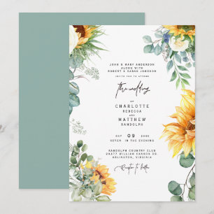 Invitation Faire part de mariage vert sauge et tournesol en c