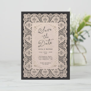 Invitation Faire part de mariage vintage avec dentelle noire