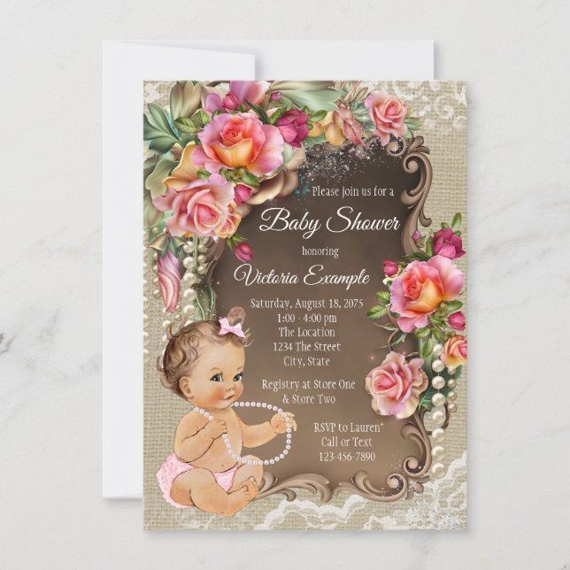 Invitation Faire part de naissance bébé en toile de jute et d (Devant)