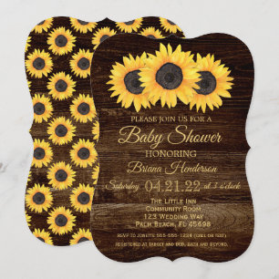 Invitation Faire part de naissance bébé tournesols Rustique B