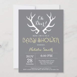 Invitation Faire part de naissance de bébé Cerf Bois Gray et