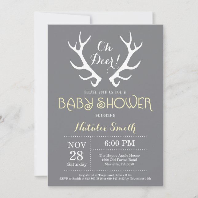 Invitation Faire part de naissance de bébé Cerf Bois Gray et  (Devant)