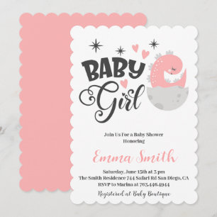 Invitation Faire part de naissance dinosaure pour bébé fille