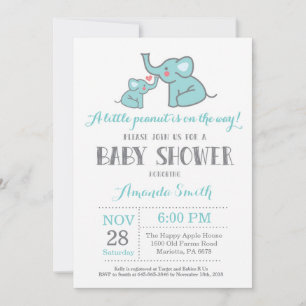 Invitation Faire part de naissance éléphant Aqua et Gris